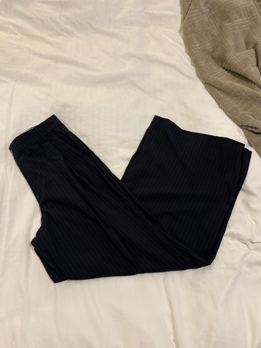 Zara Dark Navy Blue Pinstripe Wide-Leg Trousers